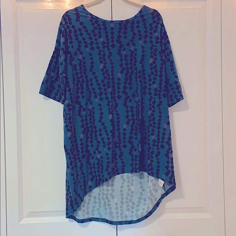 LuLaRoe blue and black rectangular pattern shirt